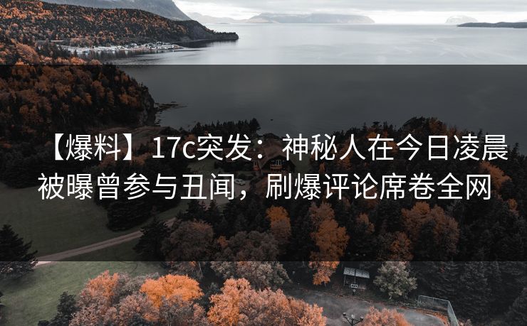 【爆料】17c突发：神秘人在今日凌晨被曝曾参与丑闻，刷爆评论席卷全网