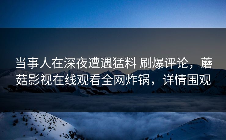 当事人在深夜遭遇猛料 刷爆评论，蘑菇影视在线观看全网炸锅，详情围观