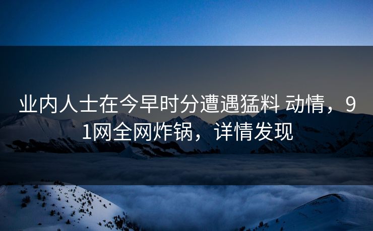 业内人士在今早时分遭遇猛料 动情，91网全网炸锅，详情发现