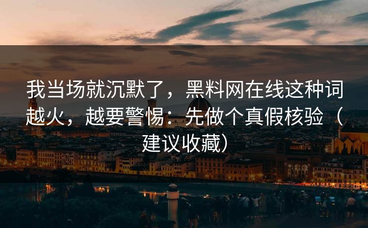 我当场就沉默了，黑料网在线这种词越火，越要警惕：先做个真假核验（建议收藏）