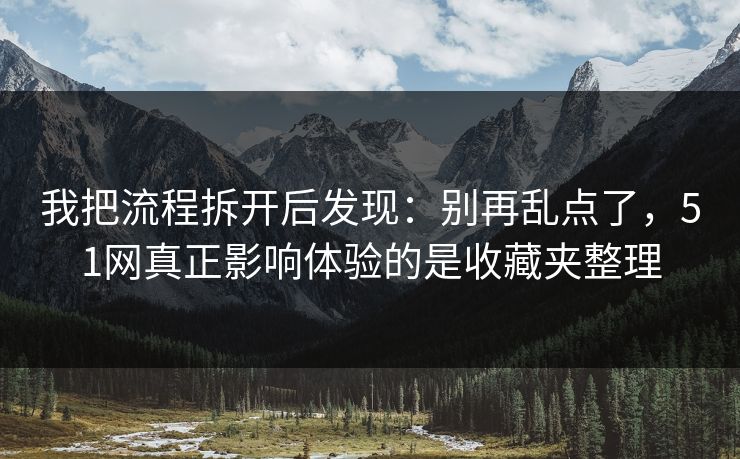 我把流程拆开后发现：别再乱点了，51网真正影响体验的是收藏夹整理